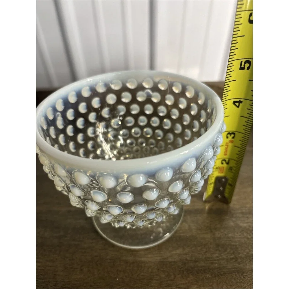 Vintage Fenton Hobnail Moonstone Footed Bowl  4x4.5 In